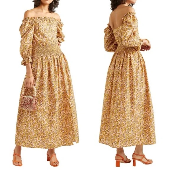 RIXO Lily Off the Shoulder Floral Print Midi Dress | Size L - Picture 1 of 7
